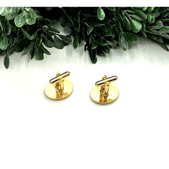 Vintage Crown Design Gold Tone Oval Cufflinks - Picture 3 of 5
